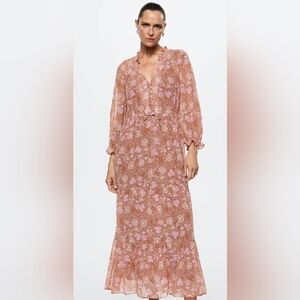 Mango Blush Floral Long Sleeve Dress